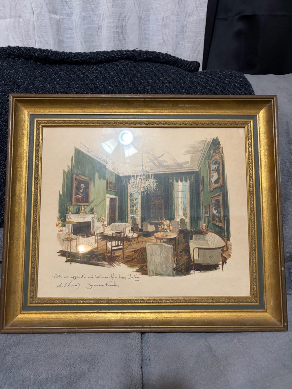 White House ChristmasGiftPrint"The Green Room"byEdward Lehman JFK&Jackie Kennedy